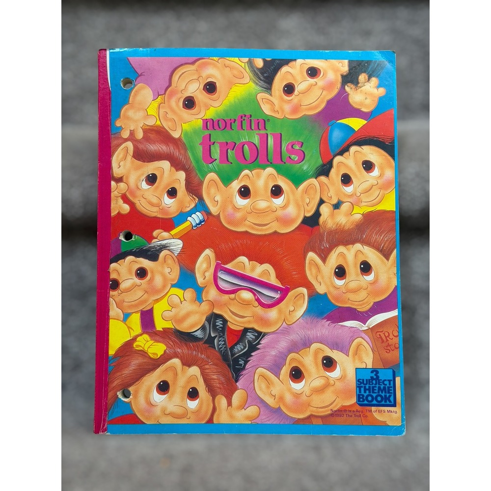 Vintage 1992 Norfin Trolls 3 Subject Notebook Binder‎ Paper School Folder Retro
